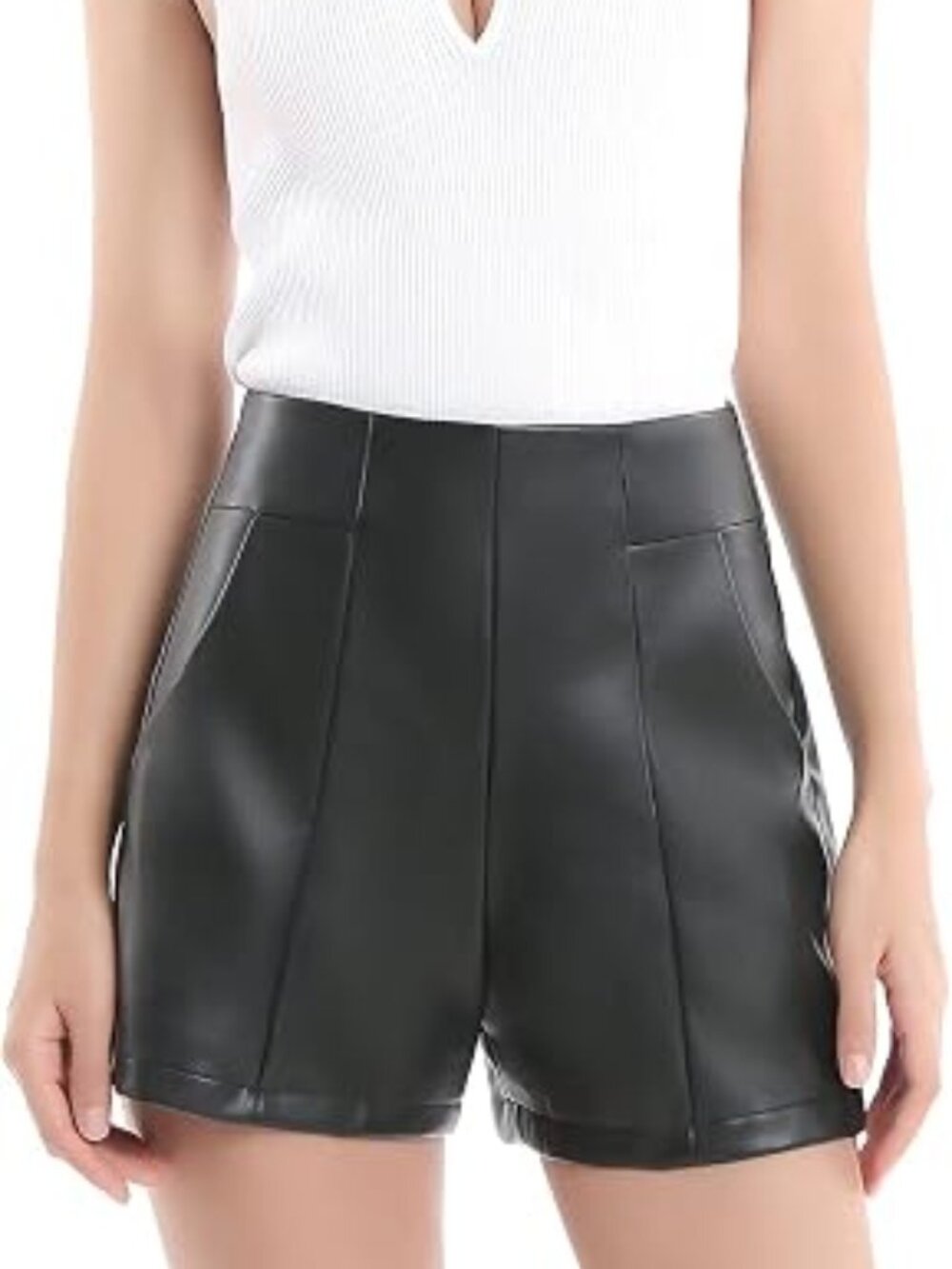 Womens High Waisted Faux Leather Shorts with Pockets Wide Leg Shorts Size M